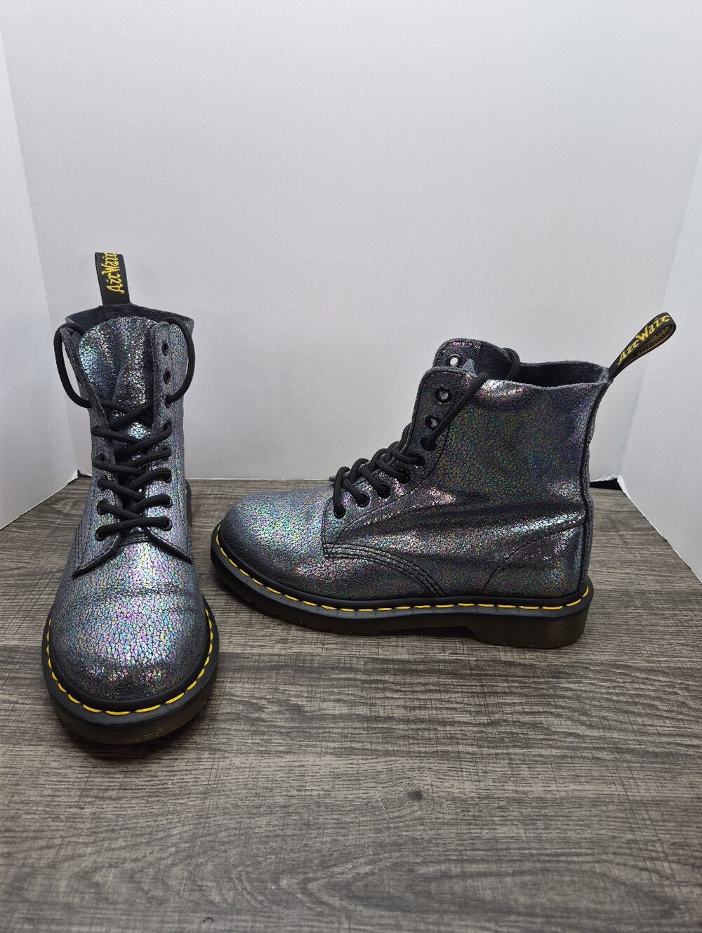 Dr. Martens 1460 Pascal Rainbow Iridescent Crackle Combat Boots Women's Size 7